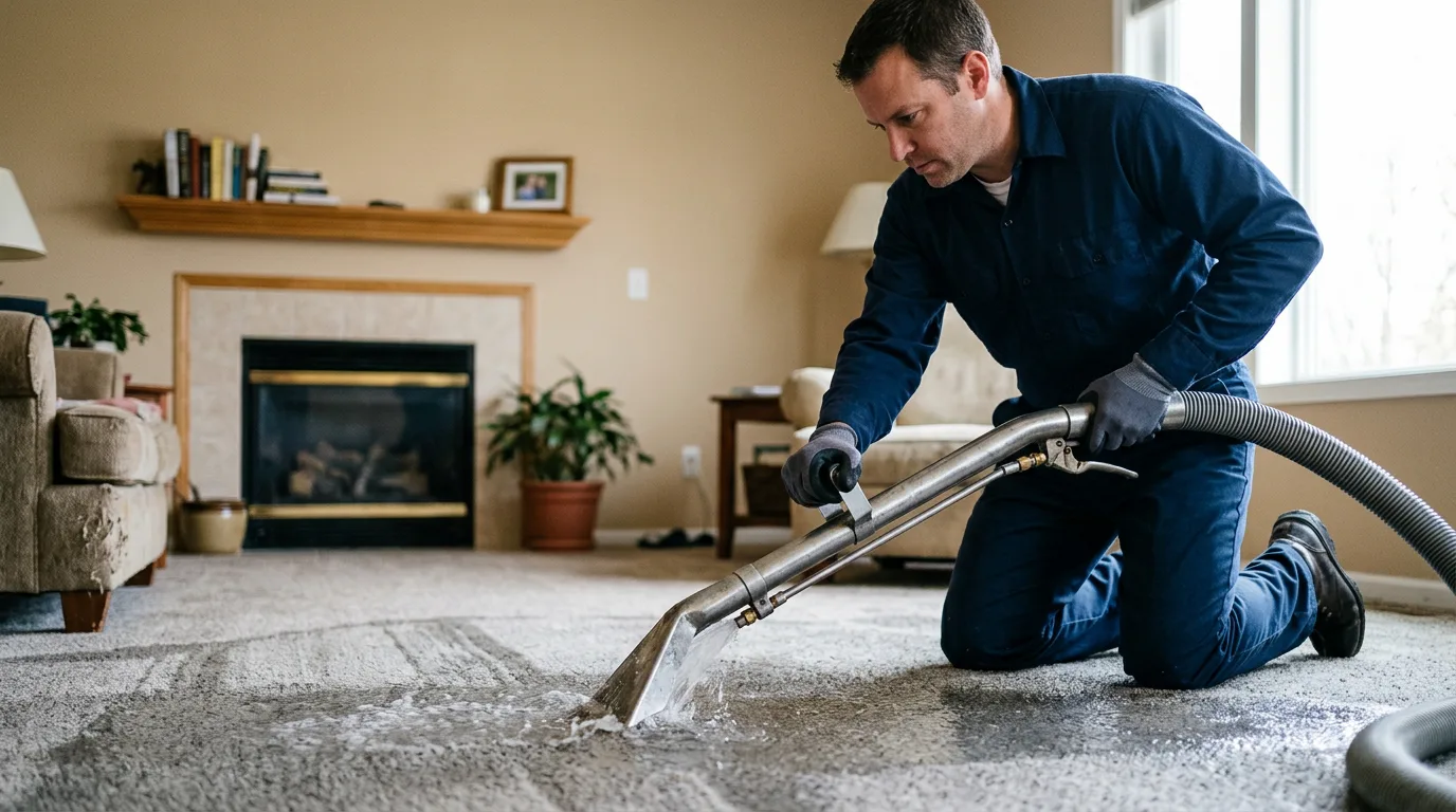 Water damage restoration technician working near Lanse, MI